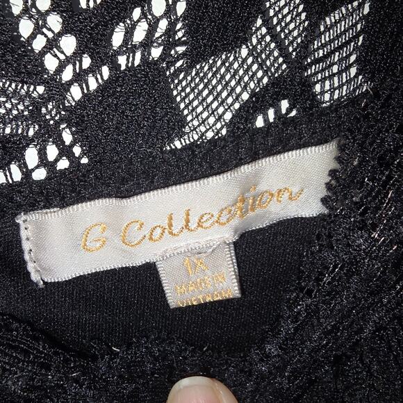 Black Lace Dress 1X Overlay Bell Sleeve V Neck Scallop Hem Boho Fairy Romantic - Picture 9 of 10